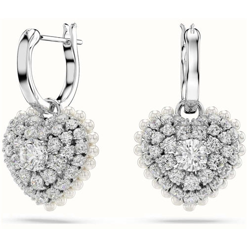 Hyperbola drop earrings Heart, White, Rhodium plated