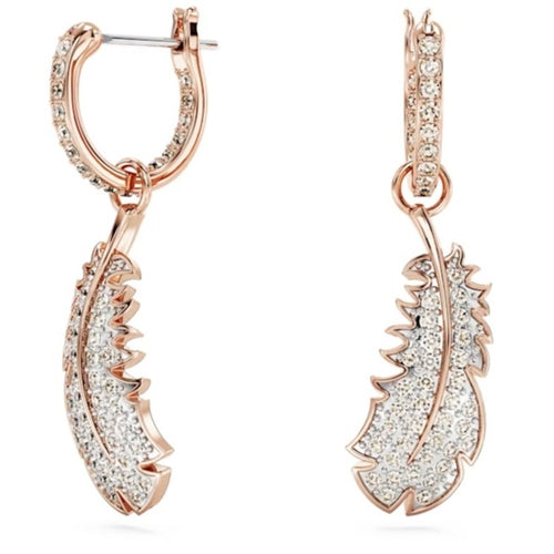 Swarovski Nice drop earrings Feather, White, Rose gold-tone plated