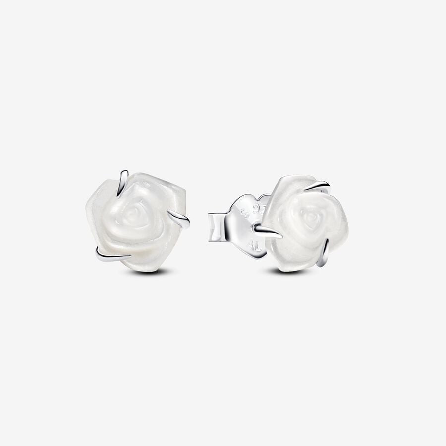White Rose in Bloom Stud Earrings