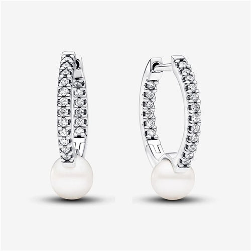 Treated Freshwater Cultured Pearl & Pavé Hoop Earrings