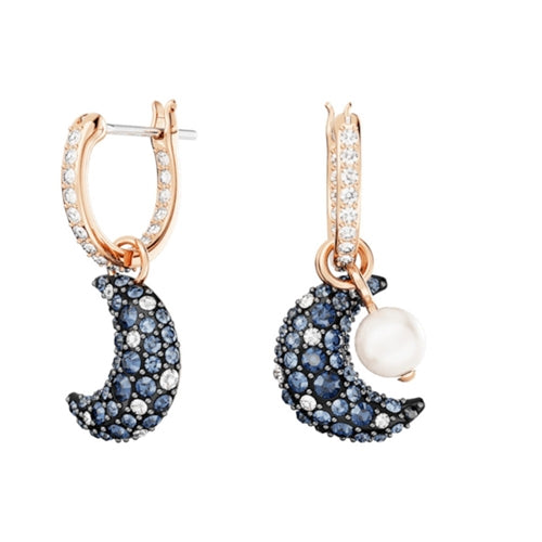 Sublima drop earrings, Crystal pearl, Asymmetrical design, Moon, Multicolored, 18K rose gold plated