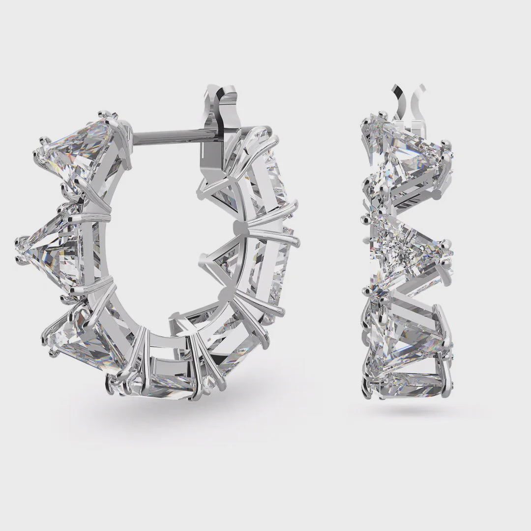 Matrix hoop earrings, White, Rhodium plated