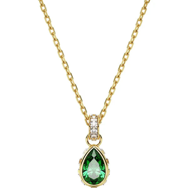 Swarovski Stilla pendant, Pear cut, Green, Gold-tone plated