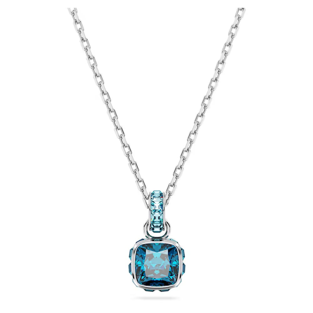 Birthstone pendant, Square cut, December, Blue, Rhodium plated
