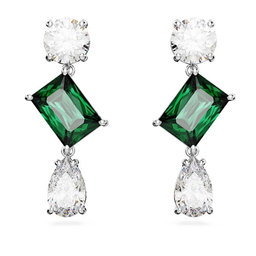 Swarovski Mesmera drop earrings Mixed cuts, Green, Rhodium plated