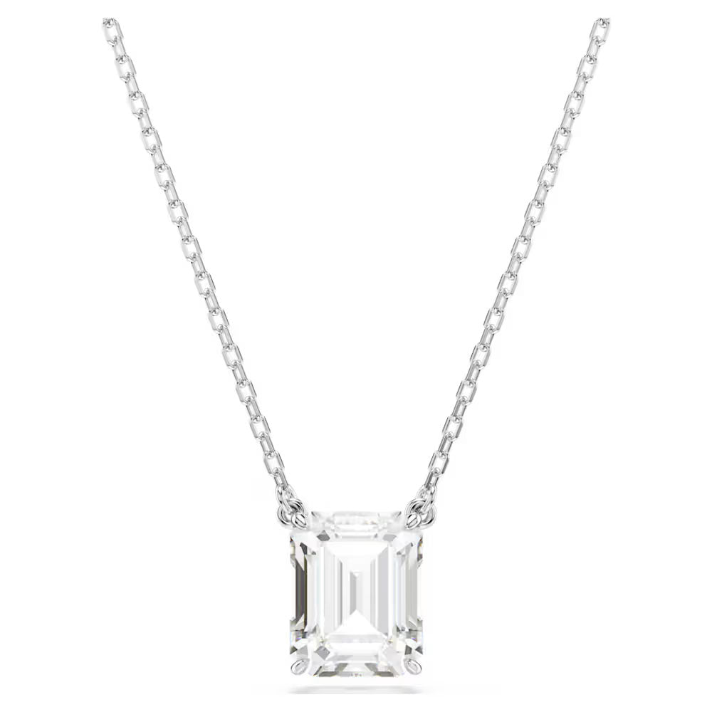 Stilla pendant, Octagon cut, White, Rhodium plated