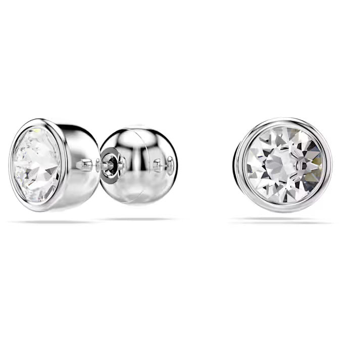 Imber stud earrings, Round cut, White, Rhodium plated