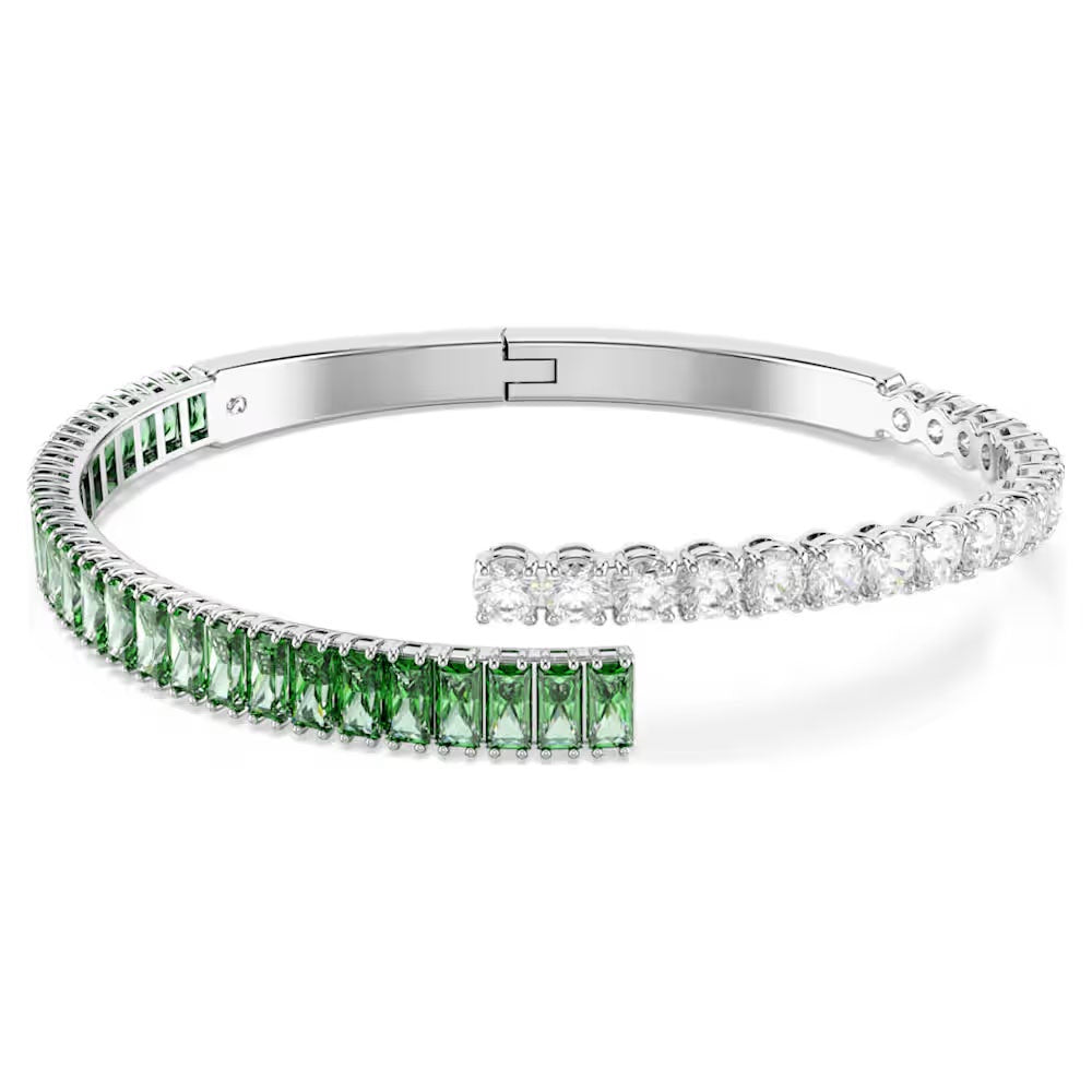 Matrix bangle, Mixed cuts, Green, Rhodium plated