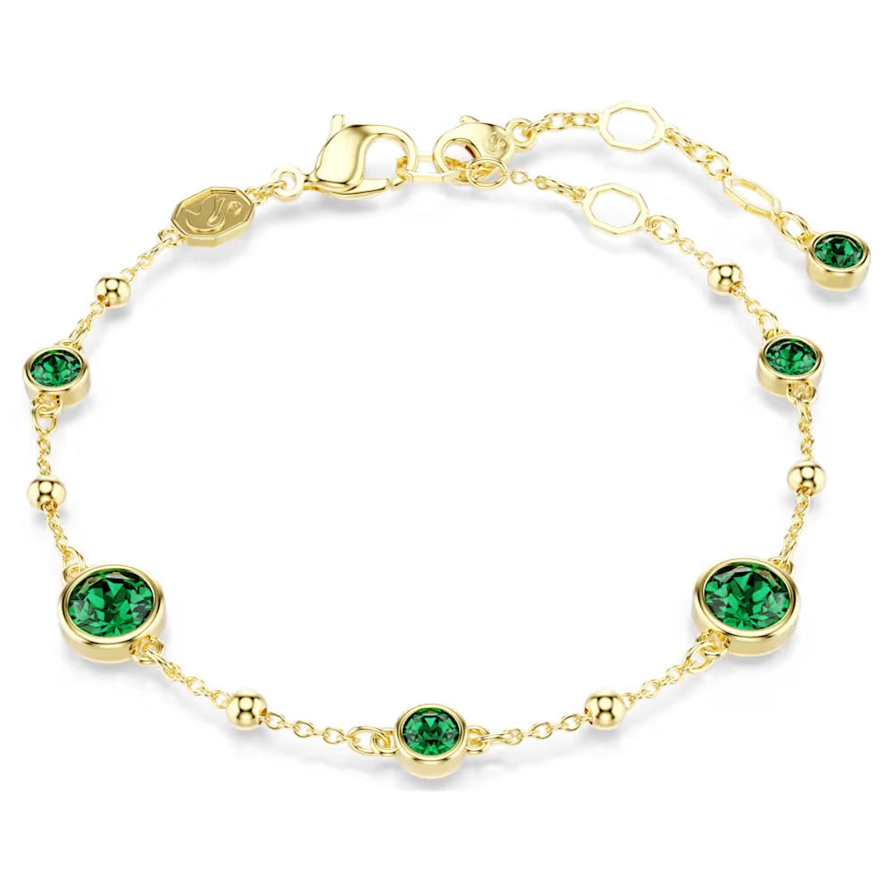Imber bracelet, Round cut, Green, Gold-tone plated