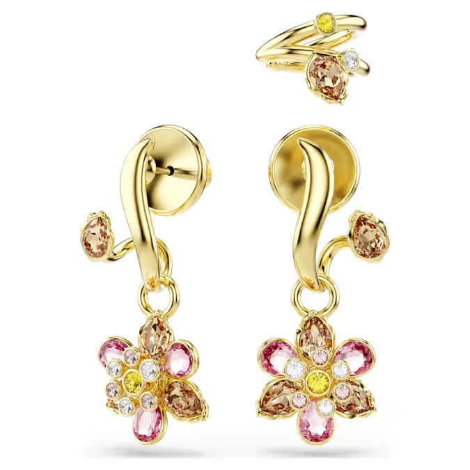 Idyllia earrings, Set (3), Mixed cuts, Flower, Multicolored, Gold-tone plated