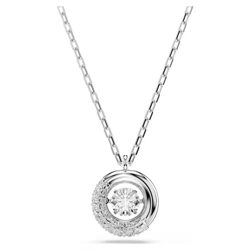 Dextera pendant, Round cut, White, Rhodium plated