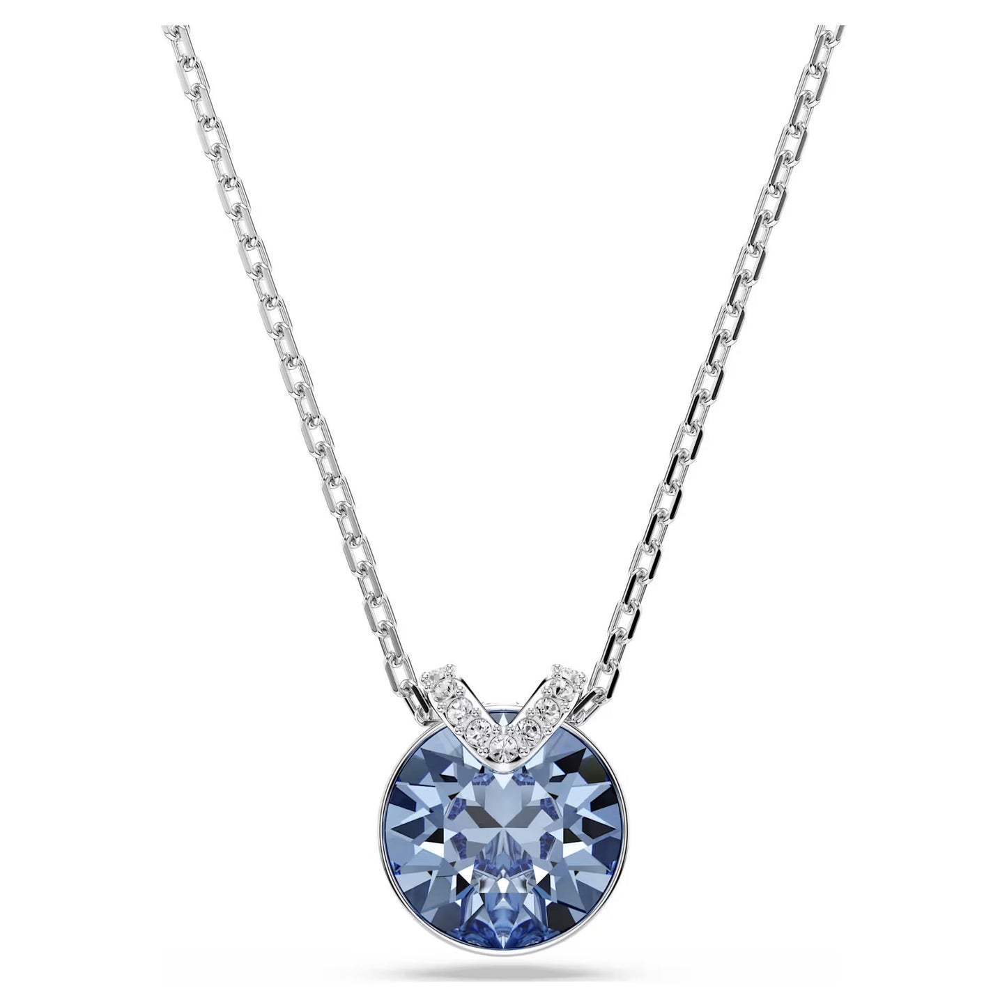 Bella V pendant, Round cut, Blue, Rhodium plated