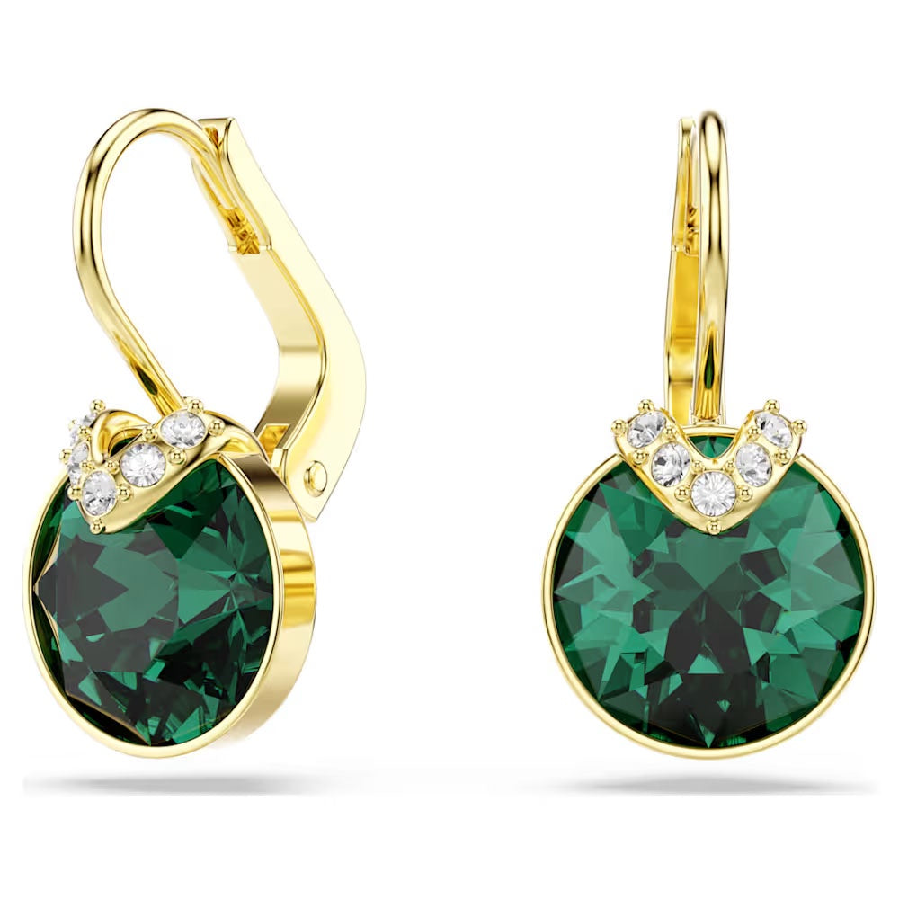 Bella V drop earrings, Round cut, Green, 18k gold finish