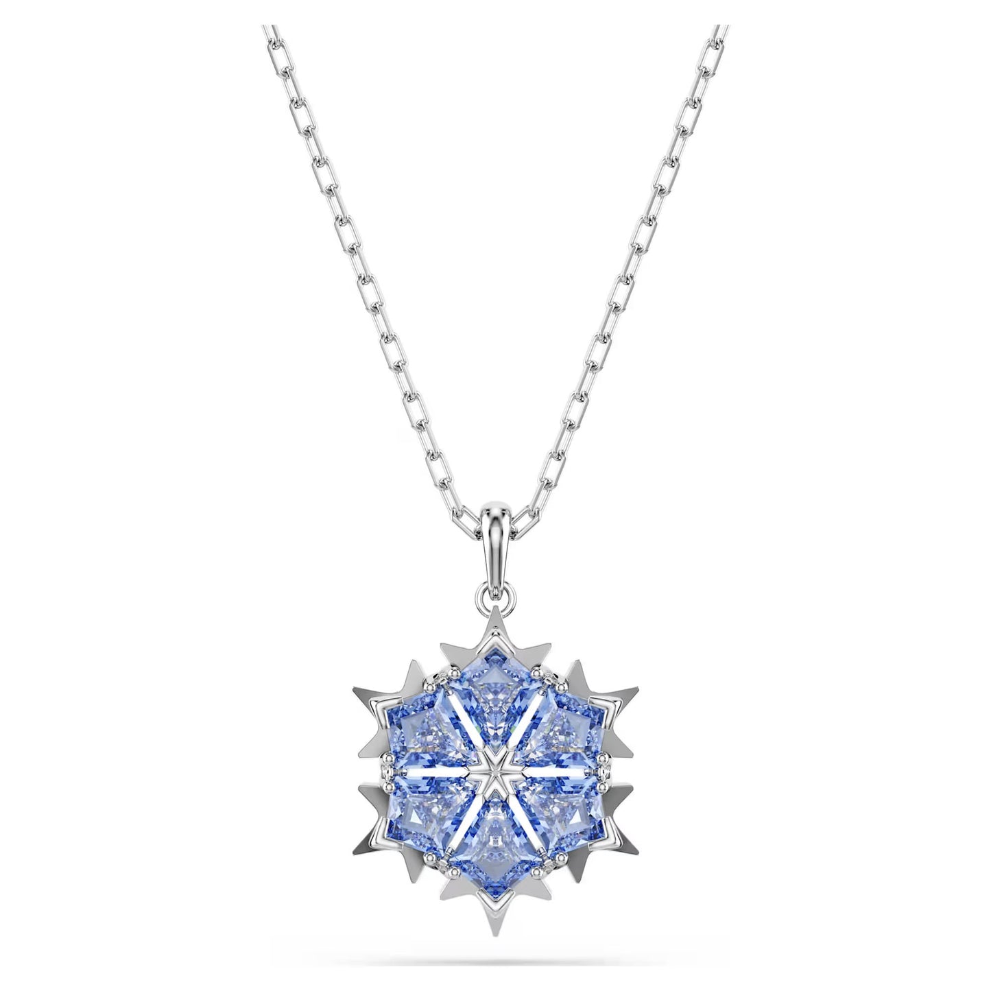 Magic pendant, Snowflake, Blue, Rhodium plated