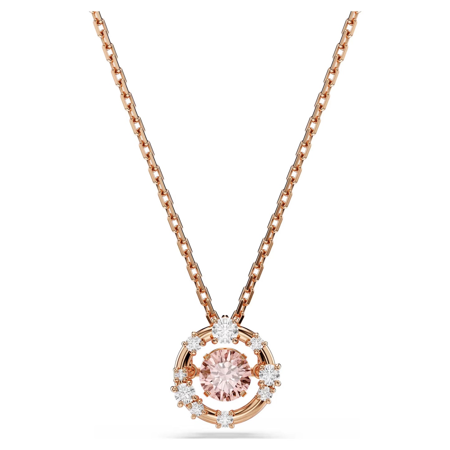Constella pendant, Round cut, Dancing stone, Pink, Rose gold-tone plated