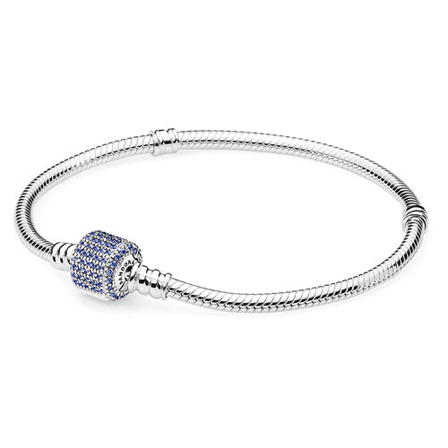 Pandora Moments Blue Pave Barrel Clasp Snake Bracelet