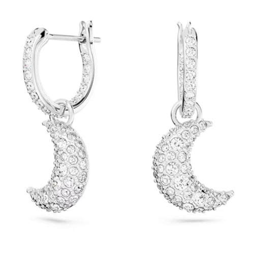 Luna drop earrings Moon, White, Rhodium plated