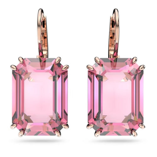 Swarovski Millenia drop earrings Octagon cut, Pink, Rose gold-tone plated