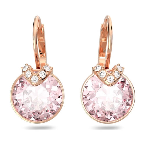 Bella V drop earrings Round cut, Pink, Rose gold-tone plated