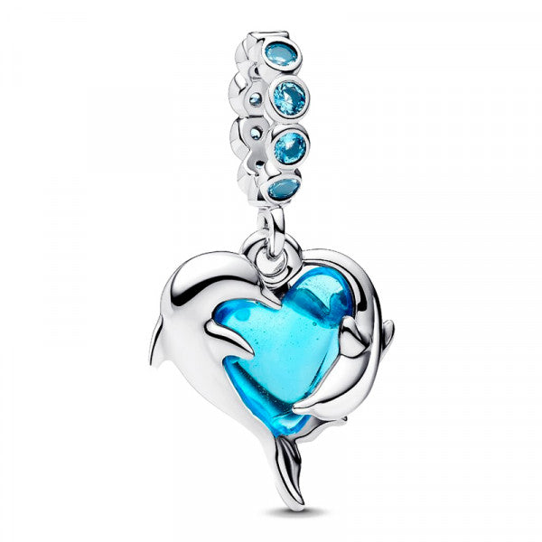 Blue Murano Glass Dolphins Dangle Charm