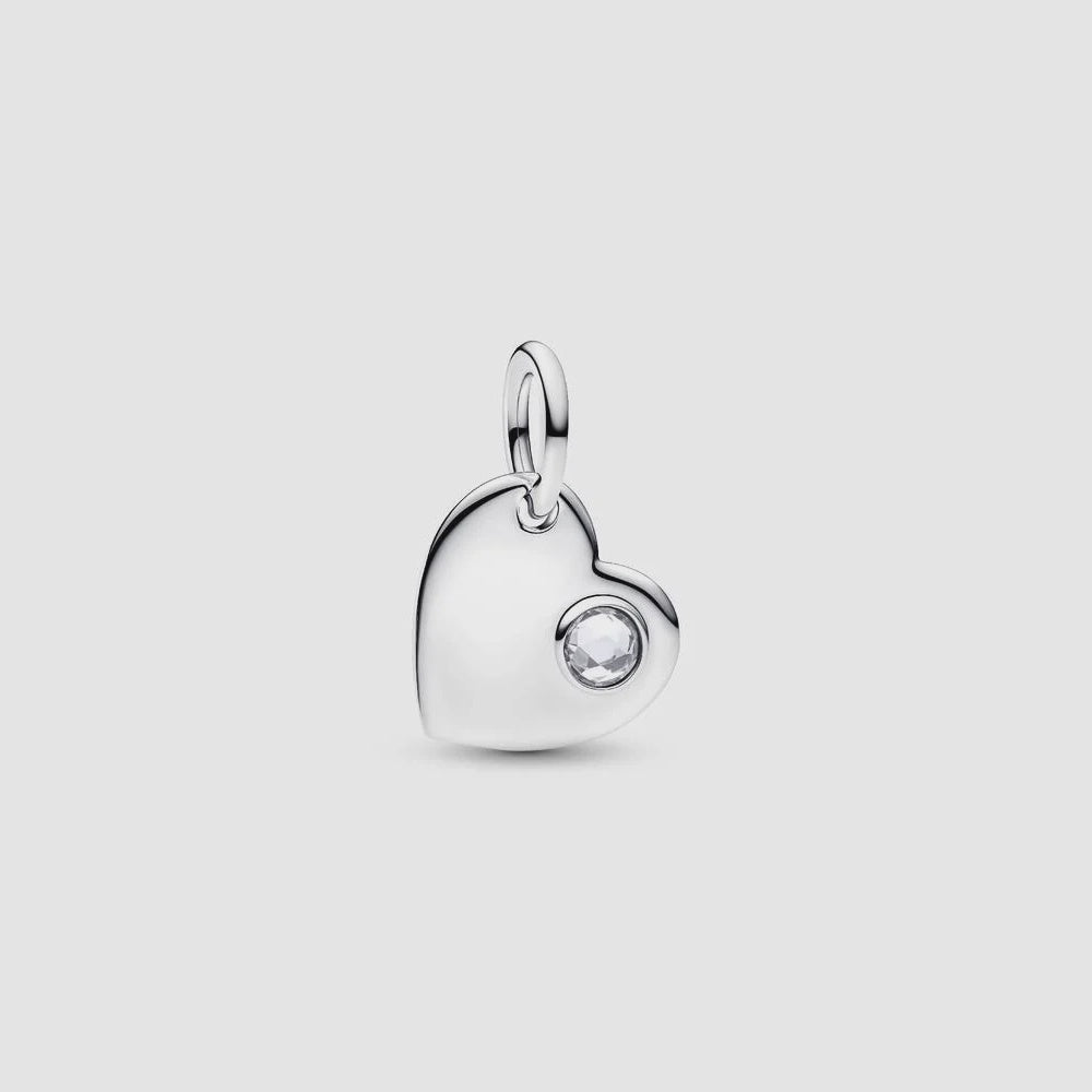April Engravable Heart Clear Stone Dangle Charm