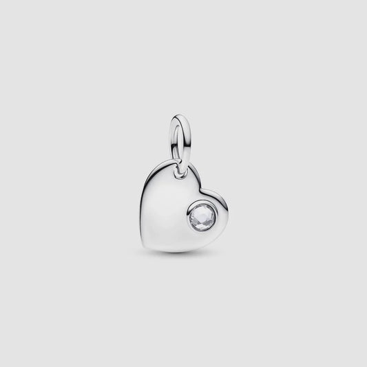 April Engravable Heart Clear Stone Dangle Charm