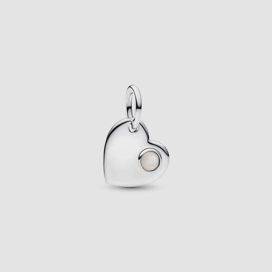 June Engravable Heart White Stone Dangle Charm