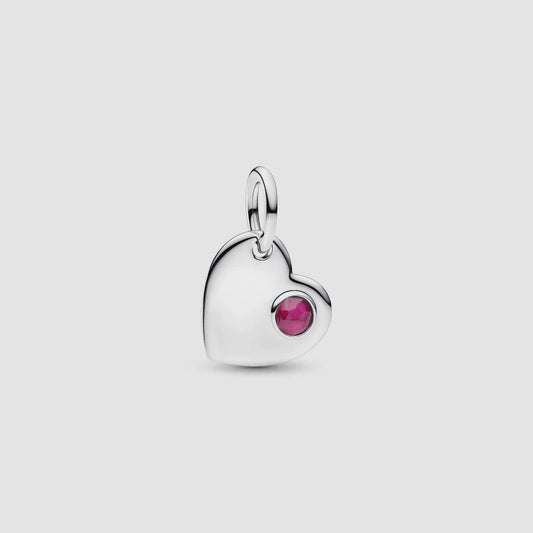 July Engravable Heart True Red Stone Dangle Charm