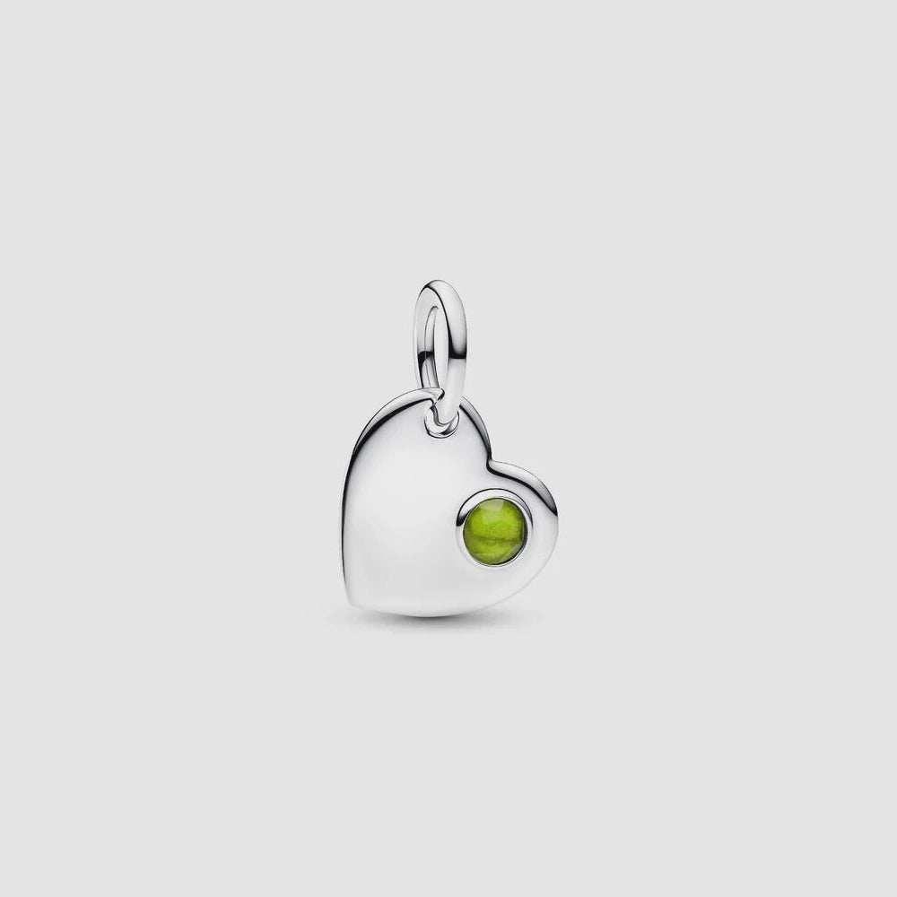 August Engravable Heart Spring Green Stone Dangle Cham