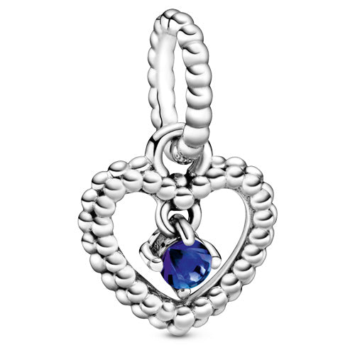 September Sea Blue Beaded Heart Dangle Charm