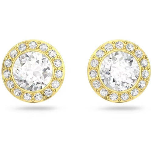 Swarovski Angelic stud earrings Round cut, White, Gold-tone plated