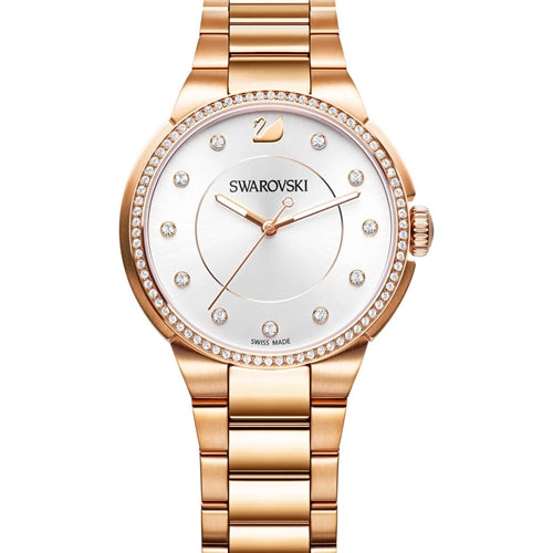 Swarovski City Watch, Metal Bracelet, White, Rose Tone PVD