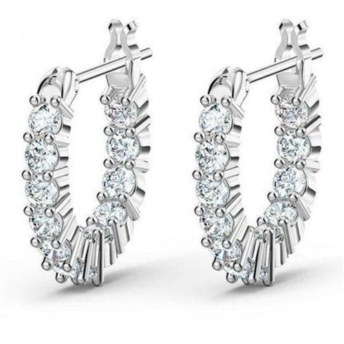 Swarovski Vittore hoop earrings Round cut, White, Rhodium plated