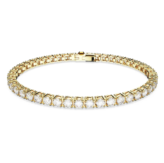 Matrix Tennis bracelet Round cut, White, Gold-tone plated