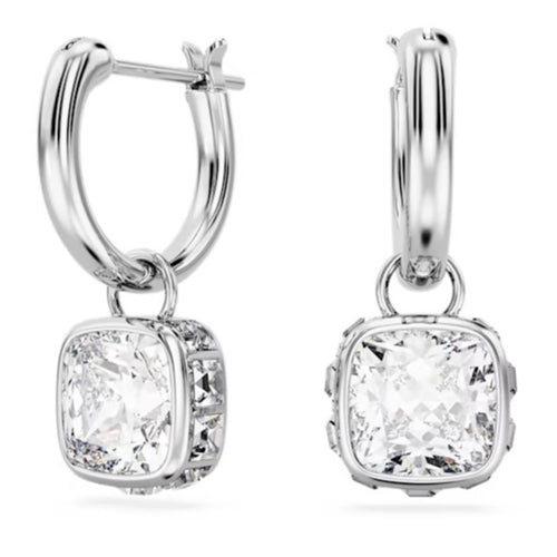 Swarovski Stilla drop earrings Square cut, White, Rhodium plated