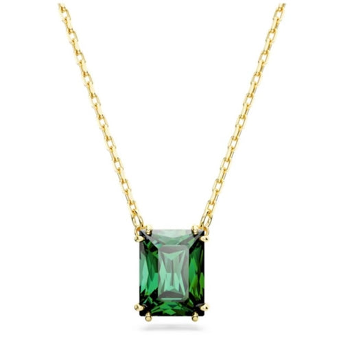 Swarovski Matrix pendant, Rectangular cut, Green, Gold-tone plated