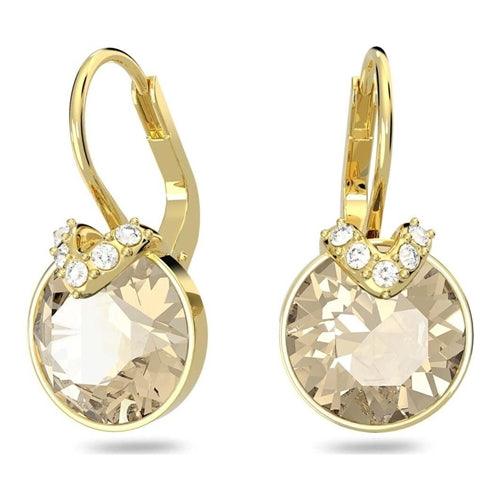 Bella V drop earrings Round cut, Gold tone, Gold-tone plated