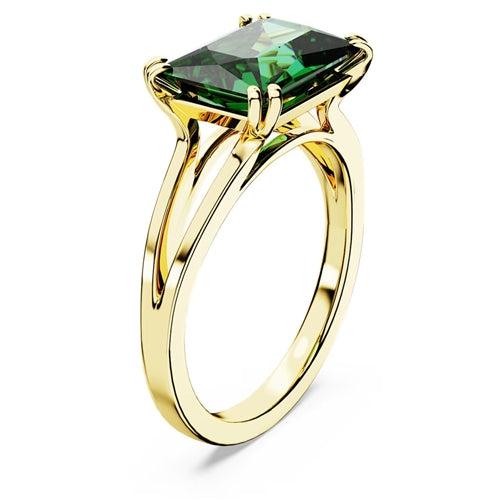 Swarovski Matrix cocktail ring Rectangular cut, Green, Gold-tone plated