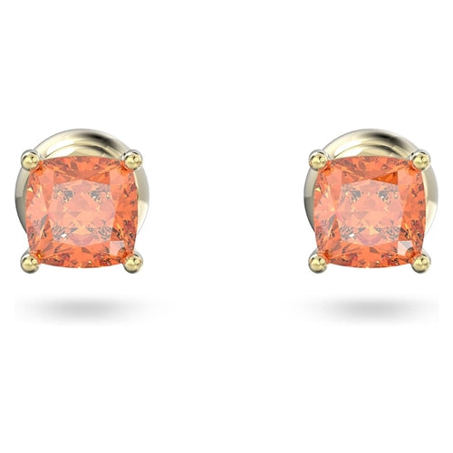 Stilla stud earrings Cushion cut, Orange, Gold-tone plated