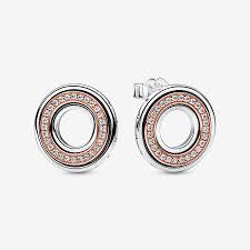 Pandora Signature Two-tone Logo & Pavé Stud Earrings