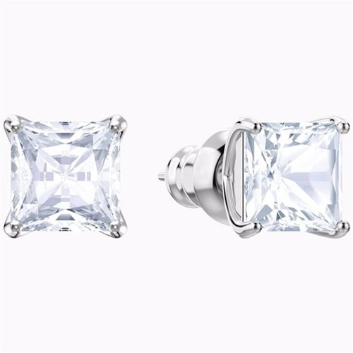 Attract stud earrings Square cut, White, Rhodium plated