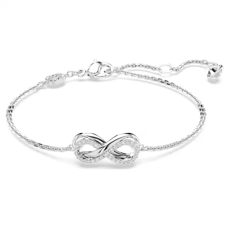 Hyperbola bracelet Infinity and heart, White, Rhodium plated