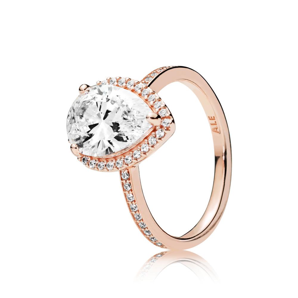 Rose Sparkling Teardrop Halo Ring