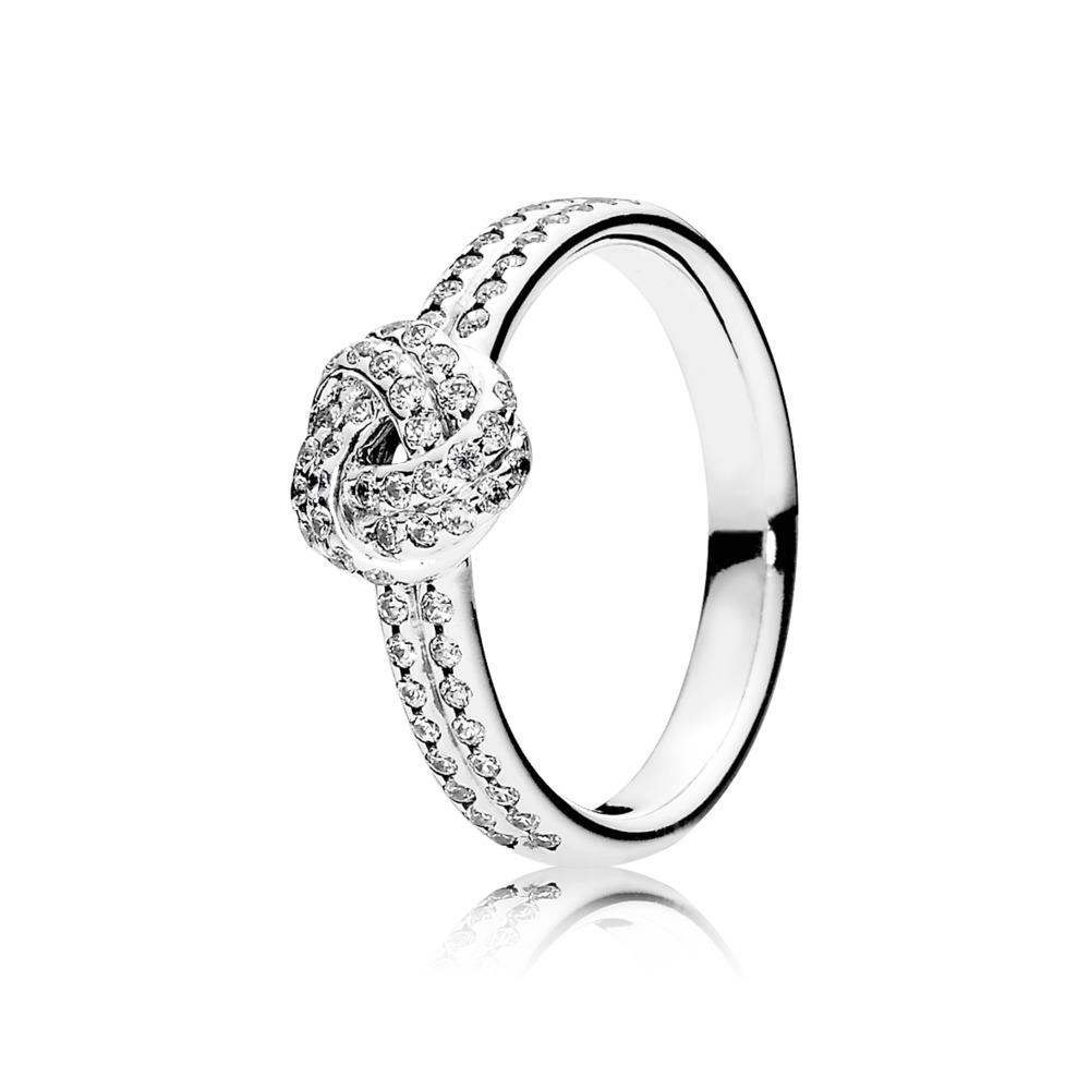 Love knot silver ring with clear cubic zirconia