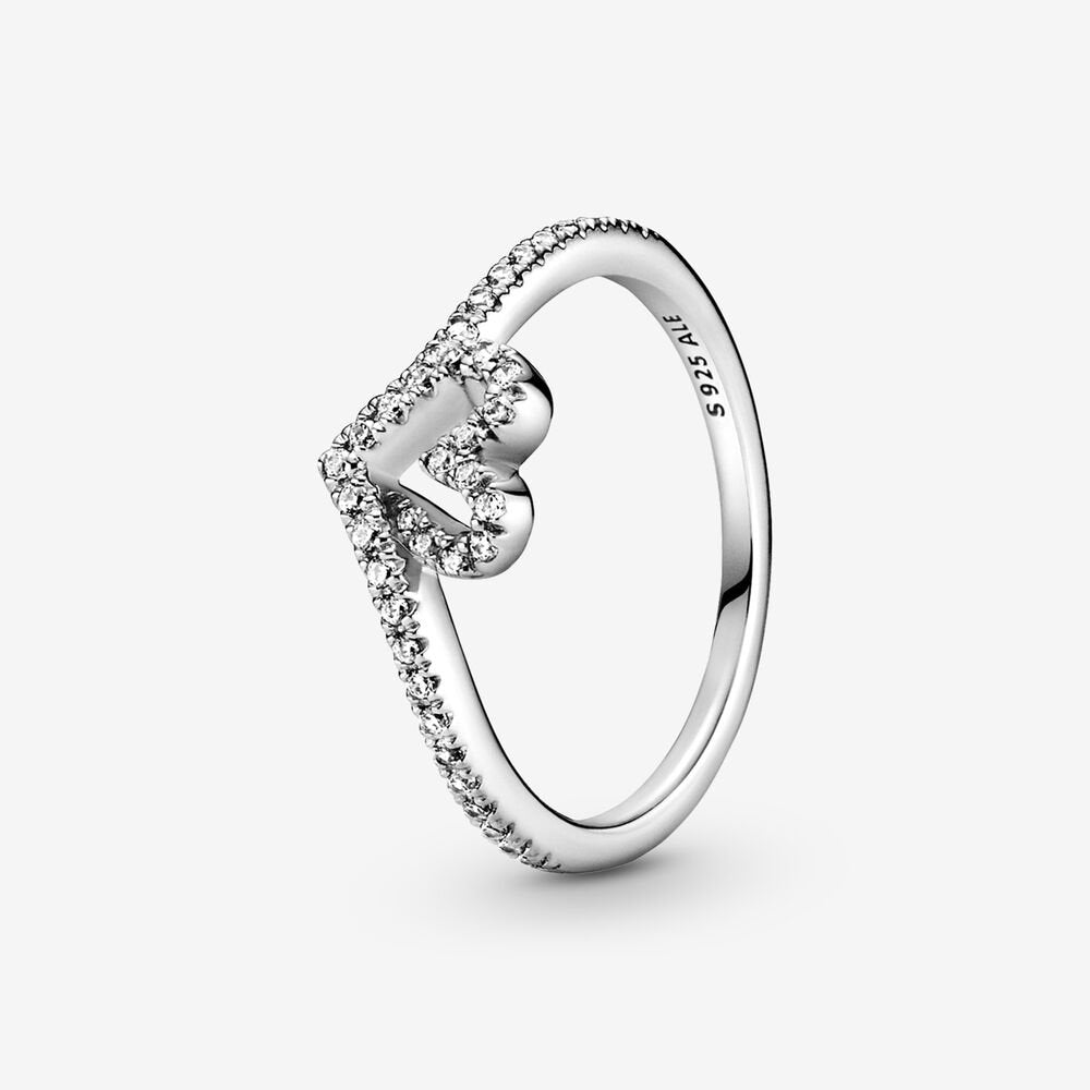 Sparkling Silver Wishbone Heart Ring