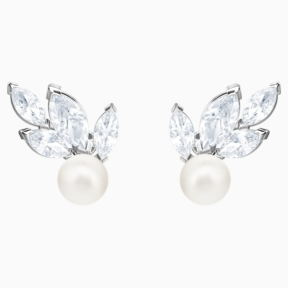 Swarovski Louison Pearl Pierced Earring, White, Rhodium Plated