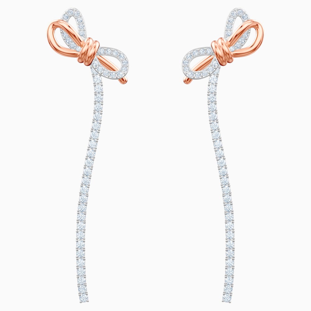 Swarovski Lifelong Bow Pierced Earring, White, Mixed Metal Finish