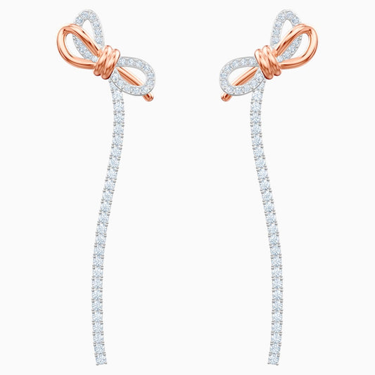 Swarovski Lifelong Bow Pierced Earring, White, Mixed Metal Finish