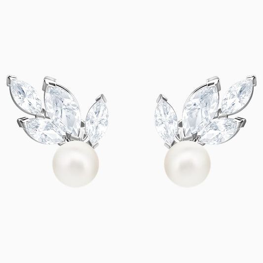 Swarovski Louison Pearl Pierced Earring, White, Rhodium Plated