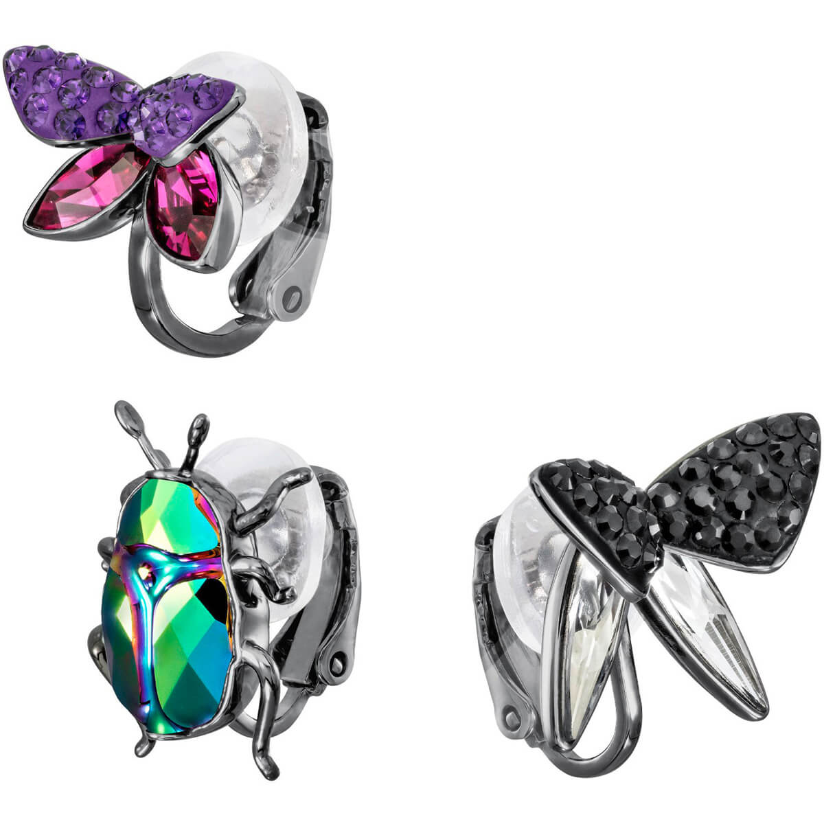 Swarovski Clip Magnetized Earring Set, Black Ruthenium Plated